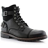 Polar Fox Patrick MPX808583 Mens Casual Cap Toe Buckle High-Top Motorcycle Work Biker Combat Boots – Black, Size 9.5