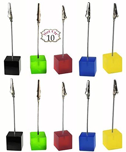Cube-Shaped Note Stand Card Memo Holder/ Functional Paper Organizer / Lightweight, Durable/ Alligator Clamp for Displaying Photos..etc. (Pack of 10) Assorted Colors by soanhc
