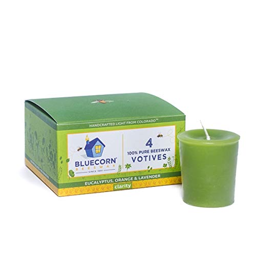 Bluecorn Beeswax 100% Pure Beeswax Aromatherapy Votives (4-Pack) (Clarity: Eucalyptus, Orange & Lavender)