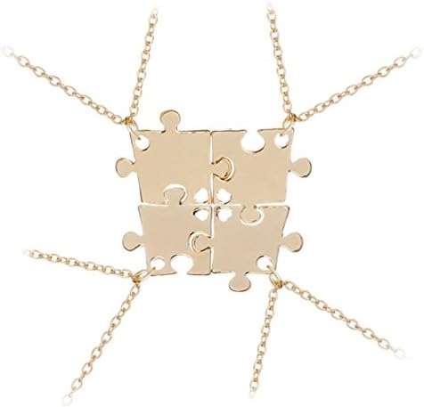 Puzzle Piece Necklaces ,4 Best Friends Necklaces Set ,Silver or gold (gold)