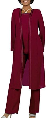 Ysmo Women's Chiffon Long Sleeves Mother Of The Bride Pant Suits Plus Size 3 Pieces