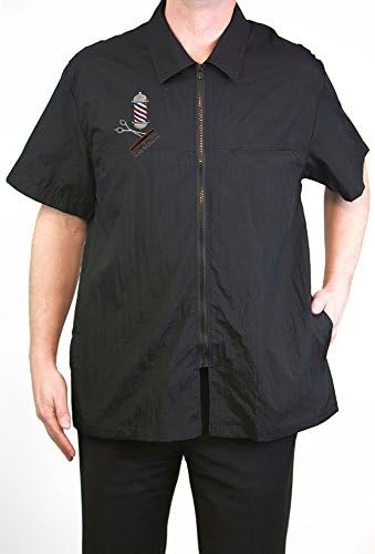 CHARLENEClassic Barber Jacket with Collar and Barber Pole Logo