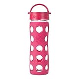 Lifefactory 16-Ounce Glass Bottle with Classic Cap and Silicone Sleeve, Raspberry