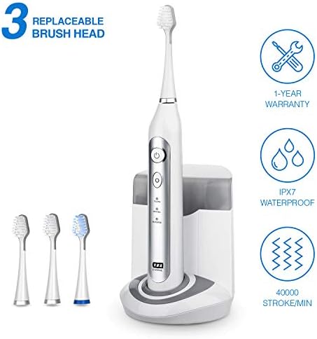Sonic Electric Toothbrush with UV Sanitizer charging case,Rechargeable Power Electric Toothbrush 3 Brushing Modes with Memory Function, 2 Mins timer,3 DuPont Brush Heads,IPX7 Waterproof