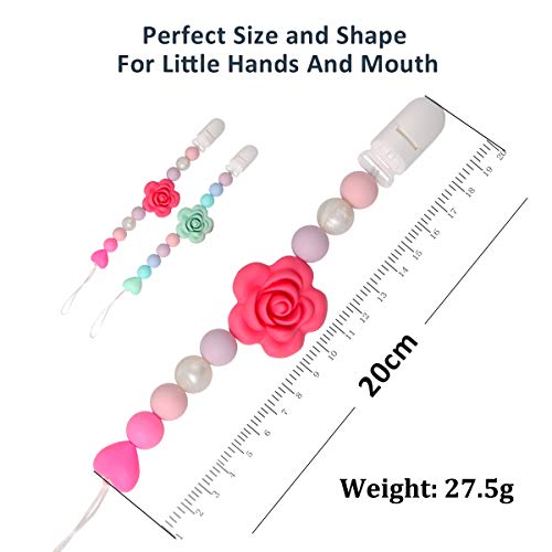 MCGMITT Pacifier Clip Girl, Silicone Baby Teething Relief Toys Beads for Girls, Soothie Pacifier Holder & Binky Clips, Best 2 Pack