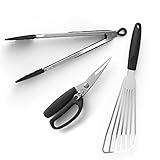 Kitchen Utensil BBQ Accessories Set, Beyetori Stainless Steel Cooking Tongs, Fish Turner, Poultry Shears