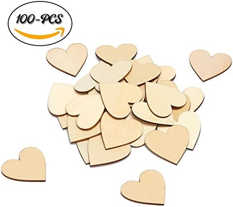 DLUcraft 100 pcs Unfinished Wooden Heart Blank Wood Cutout Heart Slices Discs DIY Crafts