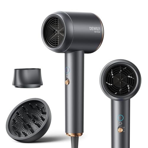 Ion Hair Dryer with Diffuser Quick Drying Hair Dryer Portable Travel Hair Dryer Grey | 1800 W hair dryer, hair dryer, small compact hair dryer with attachments, 3 temperature settings / 2-speed