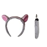 Wildlife Tree Plush Hippopotamus Ears Headband and Tail Set for Hippo Costume, Cosplay, Pretend Animal Play or Safari Party Costumes