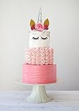 Bright Tricks Premium Unicorn Cake Topper AND Pin the Horn on the Unicorn Game for Unicorn Party Cake Topper with Eyelashes Silver & Gold Unicorn Horn OR Unicorn Headband Easy to Use Cake Decorations