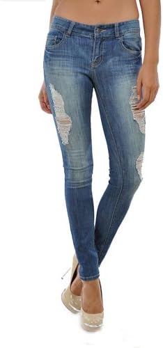 Nine Planet Women's Stretch Destroyed Skinny Jean With 5 Pockets
