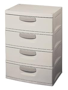 Image of Sterilite 01748501 4-Drawer Unit with Putty Handles, Light Platinum