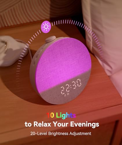 Dreamegg Sunrise 1 Pro - Sunrise Alarm Clock, White Noise Machine with 29 Sounds, Wake Up Light Alarm Clock with 6 Tones, 10 Night Light Colours, Favourites Mode, for Adults’ Sleep Routine