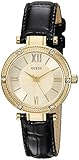 GUESS Women's U0838L1 Dressy Gold-Tone Watch with Gold Dial , Crystal-Accented Bezel and Genuine Leather Strap Buckle