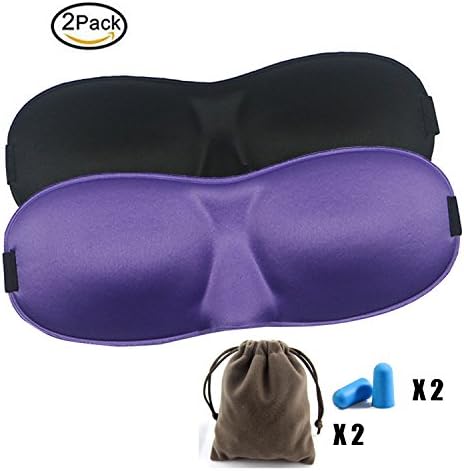 Sleep Mask, DUZCLI 3D Eye Mask(2 Pack) for Sleeping without Pressure to Eyes with Earplugs and Carry Pouch ,Super Lightweight and Comfortable for Nap Travel or Night Sleep(Black and Purple))