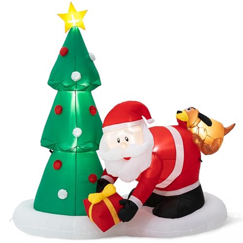 Glitzhome 6.5ft Christmas Inflatable Decorations Dog Bites Santa's Ass Decor wi…