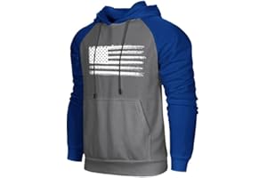 H HYFOL Men's Sweatshirt USA FLAG Patriotic Graphic Polyester Hoodies for Men Pocket Raglan Long Sleeve Sweatshirts