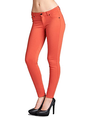ACTIVE USA 5 Pockets Skinny Ponte Pants (L, Spicy Orange)