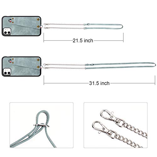 JISON21 iPhone 11 case with Lanyard,iPhone 11 Case Crossbody Chain with Credit Card Holder Slot Adjustable Detachable Strap Leather Case Cover for Apple iPhone 11 6.1 inch 2019