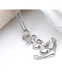 Apotie - Collar con colgante de ancla para mujer, plata de ley