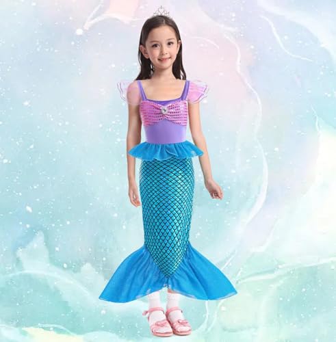Little Girls Mermaid Costume, Princess Mermaid Ariel Costumes with Accessory, Mermaid Dress Costume For Fancy Dress Up Cosplay Party Birthday Party