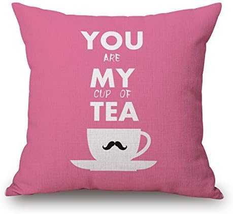 UTF4C 18 x 18 Inches Cotton Linen Square Decorative Throw Pillow Case Cushion Cover Simple Sweet Words Quote for Couple Lovers You Are My Cup Of Tea 18" X18 -Pink