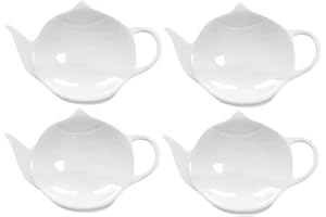 Sizikato 4pcs Pure White Ceramic Tea Bag Holder Tea Bag Coasters Teapot-Shaped Dish Spoon Rests Snack Dish Seasoning Dish.