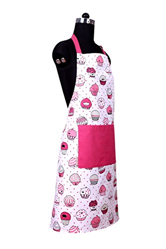 Apron, Valentine Cup Cakes Design, Aprons for Women with Pockets, 100% Natural Cotton, Eco-Friendly & Safe, Adjustable Neck & Waist ties, Machine Washable, Cute Apron by CASA DECORS - Thumbnail 2