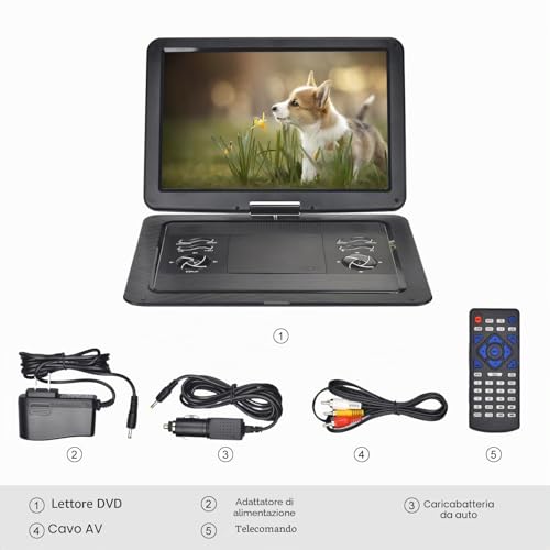 YOOHOO 19.6" Portable DVD Player for Car and Kids with HD Big Screen 17.1 Inch Large Format Compatible with All Regions, Multiple Regions, Auto DVD Player for Kids