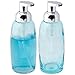 mDesign Modern Glass Refillable Foaming Soap Dispenser Pump Bottle for Bathroom Vanity Countertop, Kitchen Sink - Save on Soap - Vintage-Inspired, Compact Design - 2 Pack - Aqua Blue/Chrome