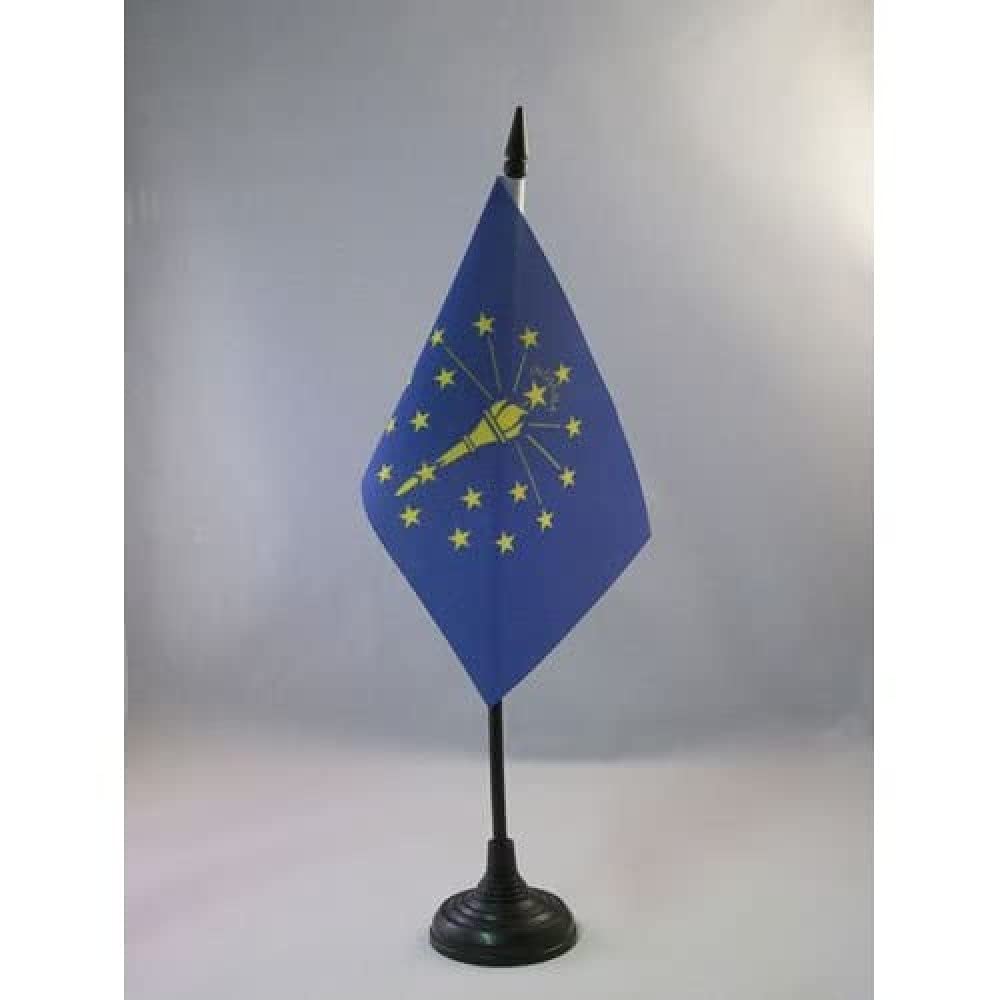 AZ FLAG - Indiana Table Flag 4'' x 6'' - US state of Indiana Office Mini Banner 100% Polyester 15 x 10 cm - Mini Desk Flag with 10'' Pole and Black Plastic Base