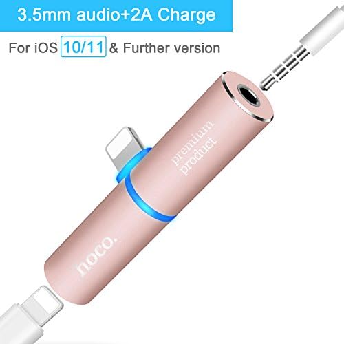 iPhone X/8/8 plus/7/7 plus Adapter Splitter Headphone Adapters Music + 2A Fast Charge Aluminum alloy + ABS for iOS 10/11 & future version. (3.5+lightning, Rosegold)