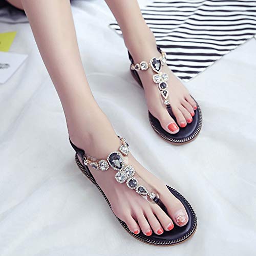 Flat Sandals for Women,FAPIZI Ladies Floral Elastic Band Flip Flops Sandals Bottom Work Shoes Black