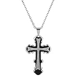 Brooklyn Exchange Men's Two-Tone Stainless Steel Polish Black Triple Layered Cross Pendant Rolo Chain Necklace