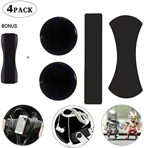 Anti-slip Fixate Gel Pads, Cellphone Pads Non-slip Reusable Washable Gel Mat Sticky Auto Gel Holder for Cellphone, Cables, Keys, Tools, etc 4pcs + Bonus 1pcs Smartphone Finger Grip Holder
