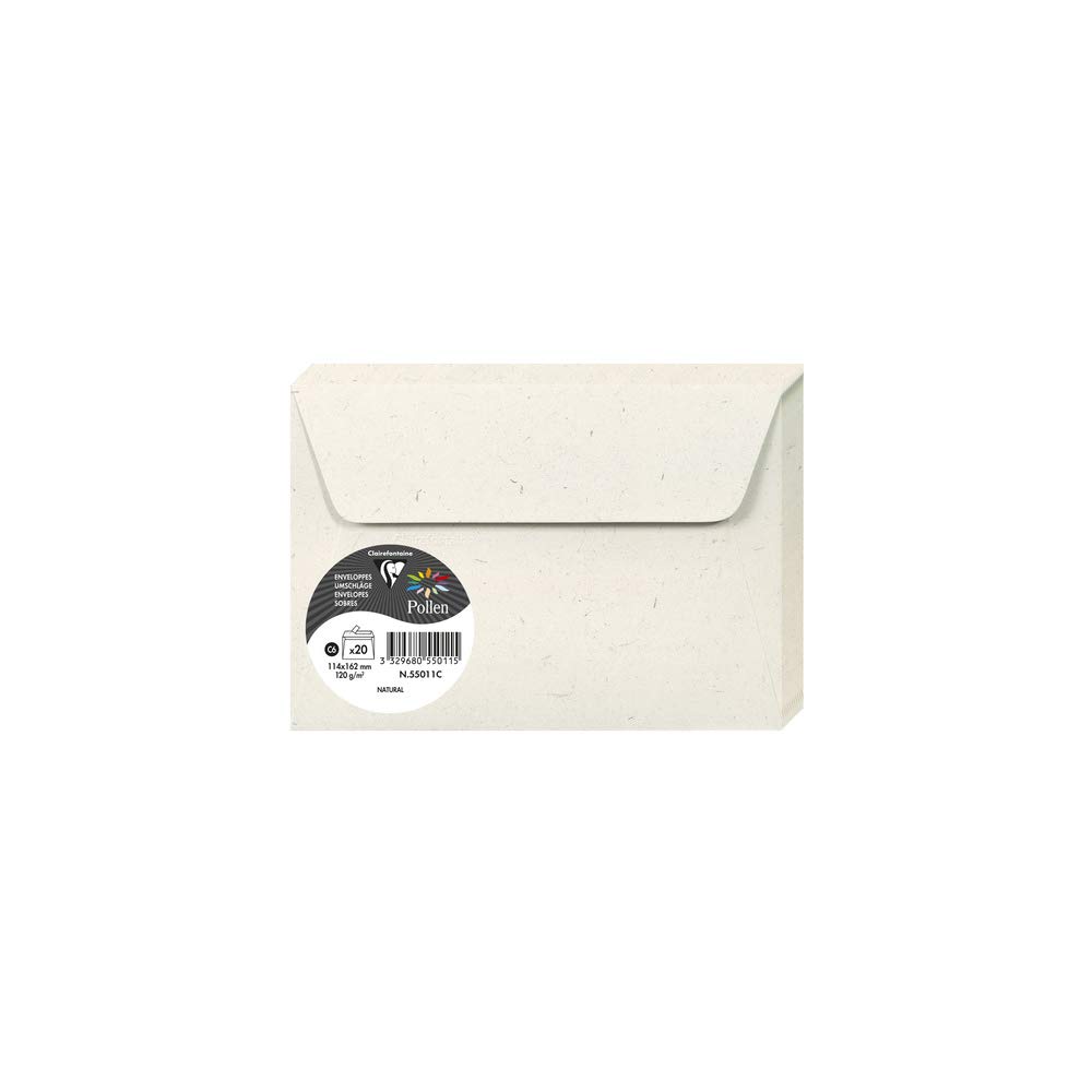 Clairefontaine 55011C 100% Recycled Paper Pack of 20 self-adhesive envelopes C6 11.4x16.2cm 120g Natura paper Invitations correspondence Pollen range Premium