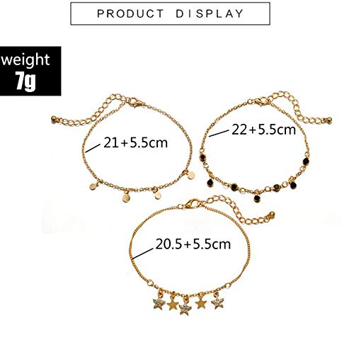 YERTTER Women Layered Gold Star and Sequin Rhinestones Ankle Bracelet Charm Beaded Dainty Foot Jewelry for Women and Teen Girls Summer Barefoot Beach Anklet Set of 3 - Thumbnail 6