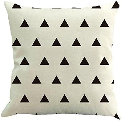 SYH003 Decorative Linen Throw Pillow Covers White and Black Triangle Pattern Pillowcase with Hidden Zipper Closure 18 x18 Inch