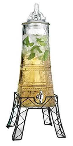 Palais Glassware Clear Glass Beverage Dispenser - 1.5 Gallon, with Glass Lid and Metal Stand (Eiffel Tower Shape)