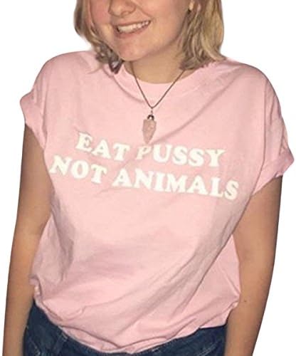 Riojay Women Summer Eat Pussy Not Animals Vegan T-Shirt Short Sleeve Causal Tees Tops