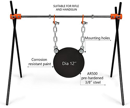 Powerfly AR500 Gong Targets for Shooting Range 12" - AR 500 3/8" Laser Cut Steel Plate - Metal Round Swing Hanging Target with Mounting Holes - Suitable for Rifle Handgun Pistol Firearms