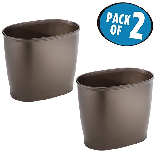 MetroDecor mDesign Oval Shatter-Resistant Plastic Small Trash Can Wastebasket, Garbage Container Bin for Bathrooms, Kitchens, Home Offices, Dorm Rooms - Pack of 2, Bronze