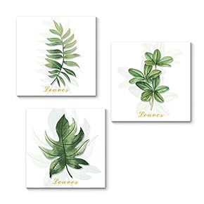 3 Piece Canvas Wall Art for Living Room Bedroom Home Artwork Green Plant Leaf Paintings Ready to Hang - 12"x12"x3 Panels