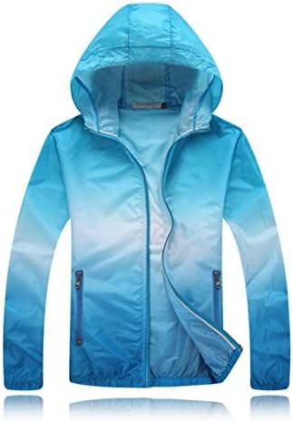 Unisex Ombre Cycling Skin Coat Lightweight Jacket Quick Dry Windbreaker UV Protect Coat Blue US XS(Asian Tag M)