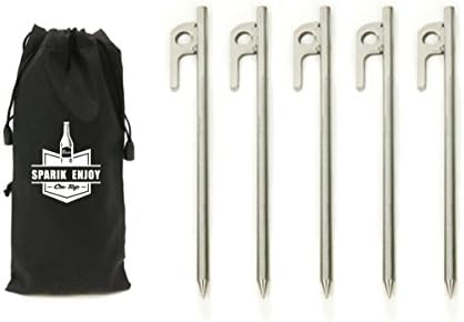 Sparik Enjoy (TM Forged 304 Stainless Steel Burly Tent Solid Stakes Casting Pegs Footprint 8inch Enhanced Tent Come with Pouch (5 Packs)