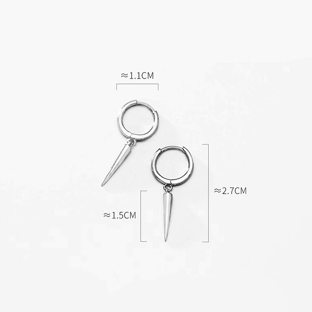 Minimalist Spike Dangle Drop Hoop Earrings for Women Girls 925 Sterling Silver Charms Hoops Cuff Cartilage Stud Tragus Helix Wrap Geometric Hypoallergenic Fashion Personalized Punk