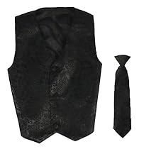 Vest and Clip On Boy Necktie set - Black Paisley - S/M