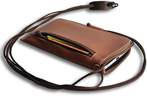 Unique Small Brown Real Genuine Leather Wallet. Pouch Fits Apple iPhone 7 Plus Cover. Mini Messenger Bag with Zipper and Organizer, Phone Case, Sleeve, Bag