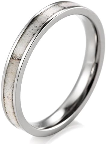 SHARDON Women's 3mm Titanium Ring with Real Deer Antler Inlay