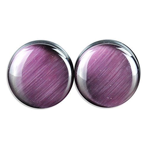 Pair Genuine Purple Cat Eye Single Flare Organic Natural Stone Ear Gauges Plugs